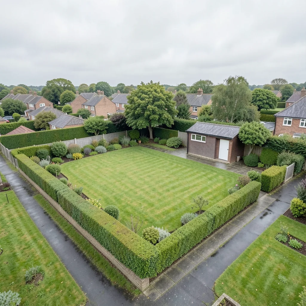 A garden and pathway illustrating land around a home