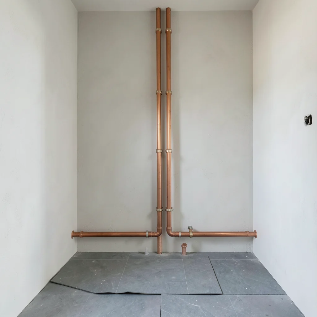 Domestic renovation with pipework visible before surfaces are completed